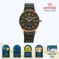 Mirage Jam Tangan Pria Analog 8903 M Black Rose Gold Original Stainless Plat Hitam