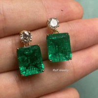 Ruif Customization 18k Gold 10x12mm Lab Grown Emerald with Lab Diamond Earrings for Women Jewelry Anniversary Party Bridal