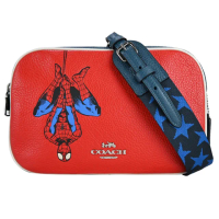 【COACH】MARVEL聯名蜘蛛人星星背帶雙拉鍊斜背相機包(紅)