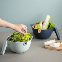 創意網紅水果蔬菜籃子 雙層瀝水籃家用廚房漏瀝水筐洗菜盤果盤