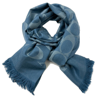 COACH 經典C LOGO羊毛混桑蠶絲巾圍巾(雙配色/灰暮藍)