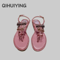 Handmade BlingBling Crytsal Thongs Boehmian Sandals Butterfly-Knot Decora Wedding Shoes Woman Dress Shoes Slip-Ons Botas Mujer