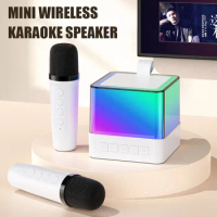 Colorful Mic Karaoke Machine Subwoofer Portable Bluetooth Speaker System with 1-2 Wireless Microphone Music Player Gifts for Kid