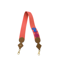 HERMES 愛馬仕 Attelage 帆布拼小牛皮肩背帶(粉色/金扣/90CM)