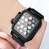 For Apple Watch Series 7 6 5 4 3 2 Strap Soft Silicone Band with Waterproof For Apple Watch 45/40/44mm Shockproof Watch Case