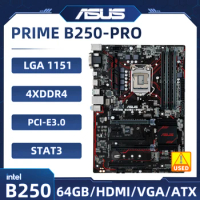 LGA 1151Motherboard Asus PRIME B250-PRO Motherboard B250 DDR4 M.2 PCI-E 3.0 64GB USB3.1 HDMI ATX For 7th/6th gen Core i7/i5/i3