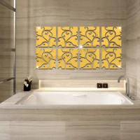 4PCS/set 25x25cm Squre Acrylic Wall Mirror Stickers For Bathroom Bedroom Livingroom Self-adhesive Flower Tile Decal Modern Decor