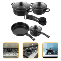 7 Pcs Cast Iron Pots And Deep Frying Pan Set Skillet Fry Deep Frying Pan Cooking Pots Nonstick Cookware Utensils For Christmas