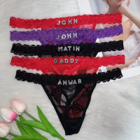 Custom Thong Panties with Name Rhinestone Letters Customized Lace Thongs Personalized Thongs G-String Tanga Bikini Jewelry Gift