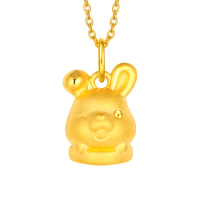 Pure 999 24K Yellow Gold Pendant 3D Gold Rabbit Seal Necklace Pendant