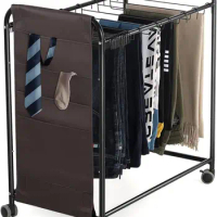Pants Hanger Rolling Pants Trolley Pant Rack with 20 Hangers and Side Bag Multifunctional Closet Organizer