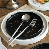 北歐餐具 大理石紋帶金陶瓷披薩盤早餐盤蛋糕盤 簡約首飾盤