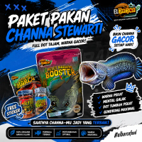 PAKET PAKAN CHANNA STEWARTI (Push Sirip Fin Ekor Biru, White Shining, Full Dot) + Sticker Channa Gra