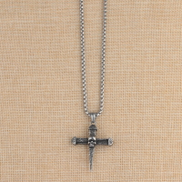 藍寶石骷髏十字架項男女同款吊墜全鈦鋼掛件歐美個性嘻哈毛衣鏈