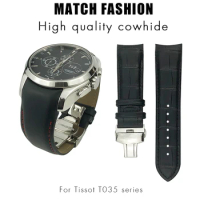Genuine Leather Watchband 22mm 23mm 24mm Fit for Tissot T035 617 627 439 Brown Black Calfskin Watch Strap Butterfly Clasp Tools