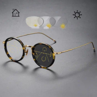 Titanium Multifocal Progressive Photochromic Glasses Vintage Tortoiseshell Round Customizable Prescription Lens Reading Glasses