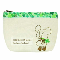 【日本進口正版】小熊學校 幸運草 刺繡 船型 化妝包 收納包 筆袋 The Bears' School - 099648