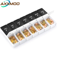 Am Pm Pill Organizer 7 Day, 2 Times A Day Large Weekly Pill Box, Push Button Daily Pill Case for Vitamin, Fish Oil, Supplements