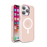 【HongXin】iPhone 14 Plus 6.7 金屬鏡框支援MagSafe磁吸充電防摔氣囊保護殼(粉色)