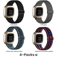 4pcs Elastic Sport Watch Bands, Compatible with Fitbit Versa 4/Versa 3/Sense 2/ Sense,Soft Breathable Loop Nylon Adjustable Band
