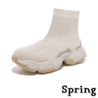 【SPRING】英文印字時尚厚底運動風襪套式休閒短靴(米)