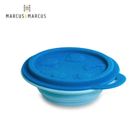 【加拿大 Marcus &amp; Marcus】動物樂園矽膠摺疊碗 - 河馬 (深藍蓋/淡藍碗)