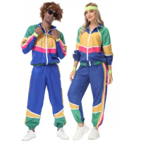 Couples Hippie Costume Adult Retro 60s 70s Rock Disco Hippie Cosplay Carnival Halloween Party Fancy Dress Up for Women Men