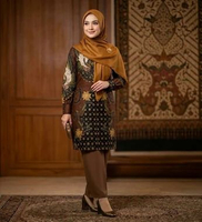 Batik Tunik | Baju Batik Wanita Lengan Panjang Motif Garuda dan Bunga - Batik Premium Cokelat XL