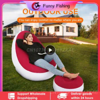 Outdoor Inflatable Sofa Camping Lazy Bag Portable Foldable Portable Beach Park Air Bed with pedal flocking single sofa chair