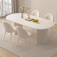 【限時優惠】奶油風純白巖板餐桌家用小戶型輕奢現代簡約網紅橢圓餐桌椅子組合