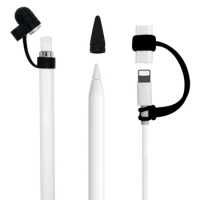 3pcs/pack Silicone Nib Cap Cover Holder For Apple Pencil 3 in 1 Soft Dustproof Case Cover Cable Adapter Tether For Apple Pencil