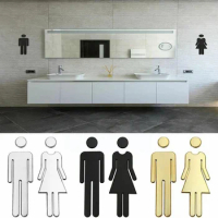 2pcs 20cm 3D Acrylic Mirror Toilet Door Sign Men Women Bathroom WC Black Gold Silver Label Self Adhesive Wall Sticker Home Decor