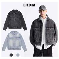 Hjx Áo khoác Jean Nam LILOHA from BOXY dáng rộng, Áo khoác Demin cho Nam From lửng BOXY trẻ trung nă