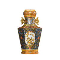 Antique Double Ears Enamel Vase Chinese Porcelain Flower Vase For Home Office Decor