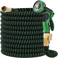 100 ft Expandable Garden Hose with 10 Function Hoses Nozzle–Extra Strength Fabric with 3/4" Solid Brass Connectors