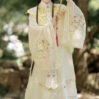 Woman Chinese Traditional Retro Elegant Folk Dance Costume Ancient Style Ming Dynasty Fairy Dress Cloud Shoulder Hanfu