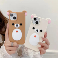 Cartoon Cute 3D Pink Ears Big Mouth Bear Silicone Soft Case for IPhone 12 13 14 15 Pro Max 11 15Pro 14Pro IPones i15 Back Cover