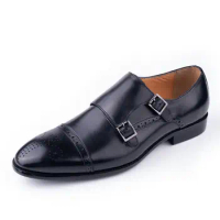 Men's Luxury Shoes Black Original Design Business Shoes Slip-on Monk Strap Fashion Loafer Style Leather Dress Shoes For Male