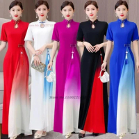 2024 vietnam traditional dress aodai improved cheongsam dress qipao gradient color a-line qipao dress stage party evening dress