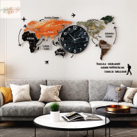 歐式創意時鐘 北歐地圖掛鐘 夜光  燈 靜音 鐘錶 電視 裝潢 掛錶 家用客廳 餐廳 牆面裝飾 沙發背景 工藝品 日