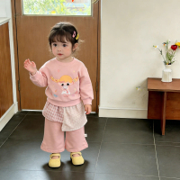 Spring pink sweet outfit for baby girls, new Korean-style children's cartoon sweatshirt, fashionable