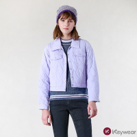 KeyWear奇威名品    玩色仿牛仔插袋長袖外套-淺紫色