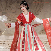 Chinese Style Women Oriental Vintage Hanfu Costumes Floral Embroidery Fairy Dresses Traditional Ancient Princess Daily Outfits