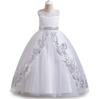 2024 New Girls' Dress Sleeveless Sequin Mesh Princess Dress Wedding Gown Long Flower Girl Birthday H