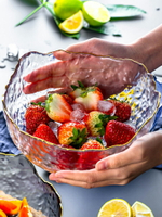 蘇寧創意網紅錘紋玻璃碗透明金邊沙拉碗家用大蔬菜水果盤日式947