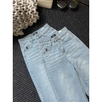 [Nổi bật nhất tuần] (RITA JEAN) A05 Quần bò Jean KaKi Nữ Ống Rộng Thêu Thỏ 3 Màu Lưng Cạp Cao Vải QC