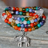 SN0318 Chakra Balance 108 Mala Bracelet Elephant Mala Beads Bracelet Mala Yoga Necklace Wholesale