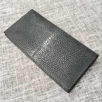 Authentic Sand Stingray Skin Unisex Men Women Two-fold Long Thin Wallet Male Female Clutch Genuine Exotic Leather Card Purse
