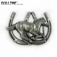 The Bullzine horse belt buckle with pewter finish FP-02151-1 suitable for 4cm width snap on belt