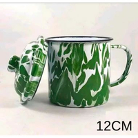MUG BLIRIK BURIK HIJAU ENAMEL + TUTUP UKURAN 12 CM